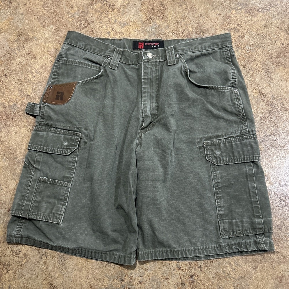 Men's Sz 36 Wrangler Riggs Workwear Ripstop Carpenter Cargo Green Shorts 3W36OLD